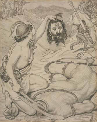 David and Goliath, Cartoon for Stained Glass Window at Jesus College, Cambridge