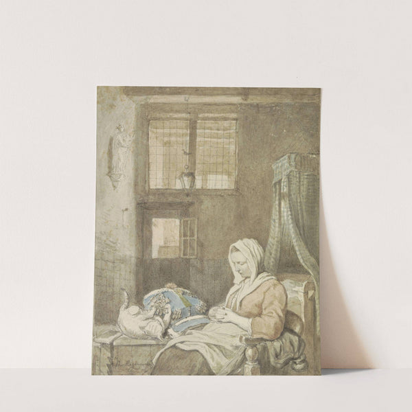 De slapende kantwerkster by Ignatius Josephus Van Regemorter