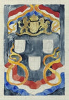 Decoratief ontwerp met het rijkswapen, vlaggen en vaandels