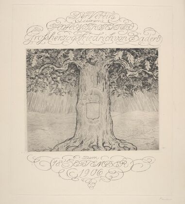 Dedication card for the Grand Duke of Baden, Frederick I of Baden, with an image of an oak tree (1906)