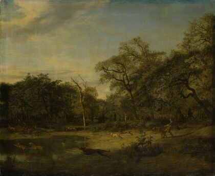 Deer Hunt in a Swampy Forest Landscape