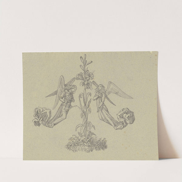 Dekorativer Buchschmuck (zwei Engel mit Lilie) by Ferdinand Fellner