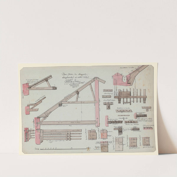 Demi-ferme de charpente, les planchés et autres détails (1777-1825) by Jean Jacques Lequeu