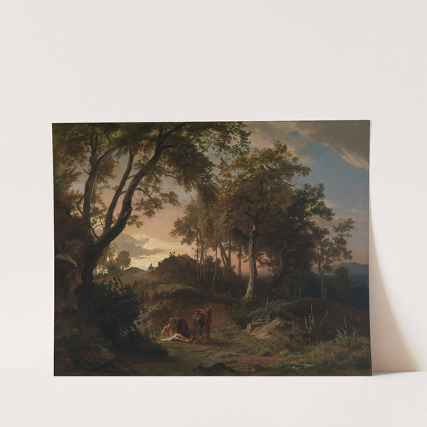 Der Abend, Die Bergung des verletzten Wanderers durch den barmherzigen Samariter by Johann Wilhelm Schirmer