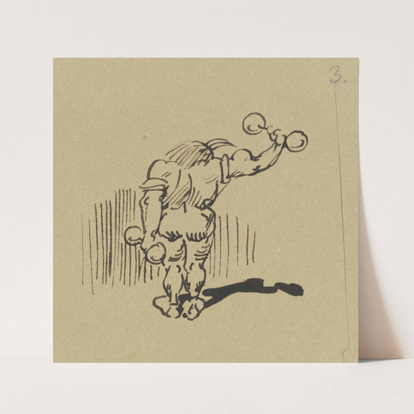 Der Bizeps wird zuerst geübt, ; Er, der dem Arm die Spannkraft gibt (1871) by Wilhelm Busch