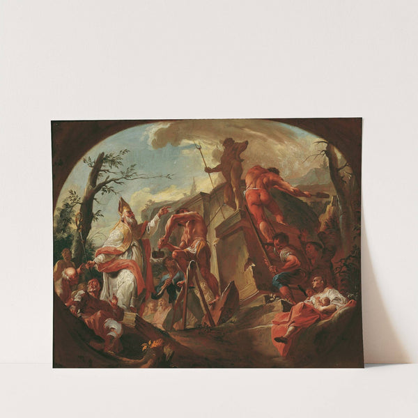 Der heilige Cassian von Imola stürzt die Statue des Pluto auf Säben by Paul Troger