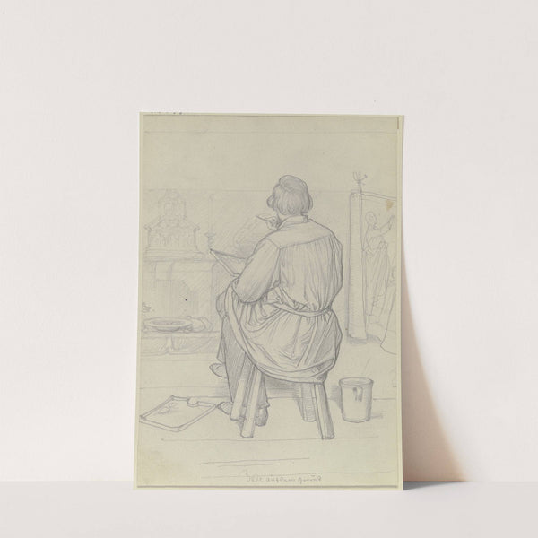 Der Maler Leopold Bode als Rückenfigur sitzend bei der Arbeit (ca 1861-1864) by Wilhelm Amandus Beer