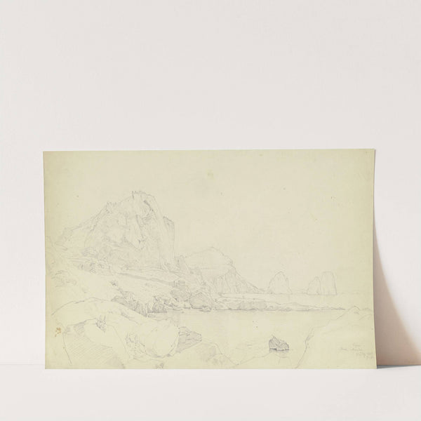 Der Monte Castiglione mit der Festung auf der Spitze, im Hintergrund auf dem Monte Tibero die Villa Jovis, rechts die Faraglioni vor Capri by Carl Morgenstern