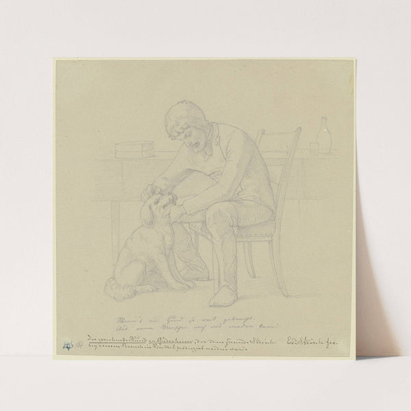 Der sprechende Hund zu Rüdesheim, ein Mann mit dem Hund an einem Tisch sitzend by Eduard von Steinle