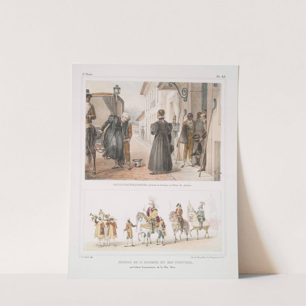 Desembargadores, arrivant en costume au Palais de Justice; Statue de St. George et son cortège, prècédant la procession de la Fête Dieu (1834 - 1839) by Jean Baptiste Debret