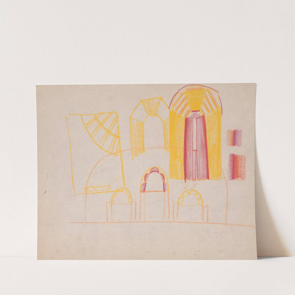 Design drawings for miscellaneous interiors, some possibly related to the Hotel St. George, New York, NY. Sketch for miscellaneous interior by Winold Reiss