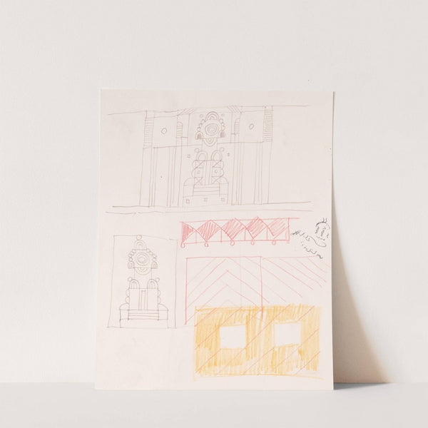 Design drawings for miscellaneous interiors, some possibly related to the Hotel St. George, New York, NY Sketch for miscellaneous interior by Winold Reiss