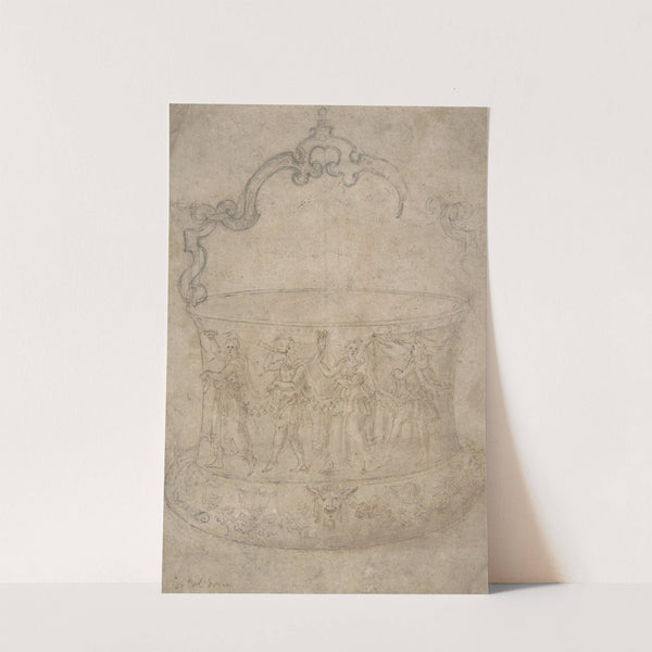 Design for a Bucket-Like Vessel with a Handle of Strapwork, on a Body Adorned with Dancing and Music-Making Antique-Style Figures by Girolamo Genga