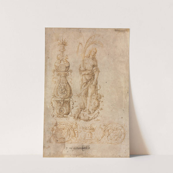 Design for a Candelabrum, Allegorical Figure of Abundance, Ornamental Relief Design (c. 1490s) by Bernardo Parentino