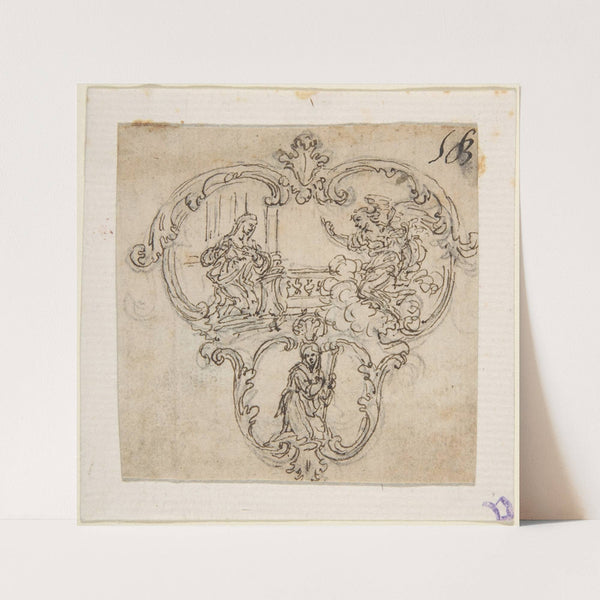 Design for a Cartouche with an Annunication above and a Kneeling Figure with Staff Below (1652–1725) by Giovanni Battista Foggini