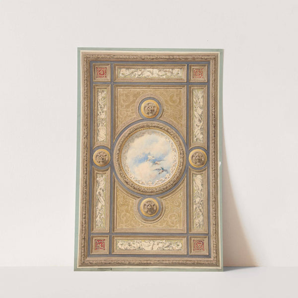 Design for a carved and painted ceiling with clouds and ducks in the central circular panel by Jules-Edmond-Charles Lachaise