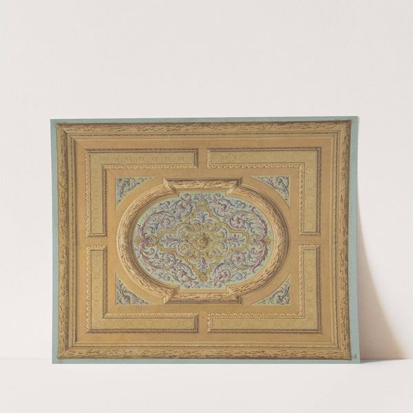 Design for a ceiling decorated with bands of oak leaves and a central panel of scrolls and rinceaux by Jules-Edmond-Charles Lachaise