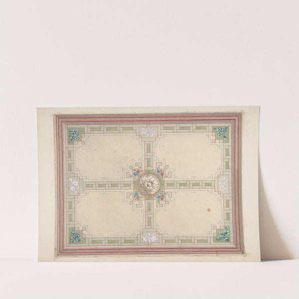 Design for a ceiling with floral accents and Greek key border by Jules-Edmond-Charles Lachaise