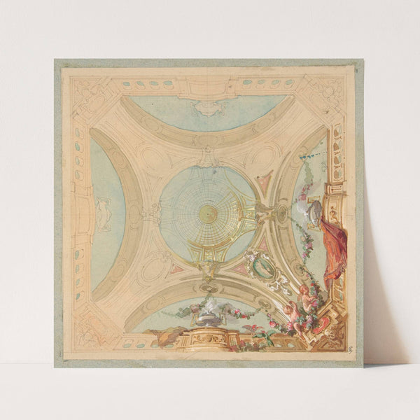Design for a ceiling with garland bearing putti (19th Century) by Jules-Edmond-Charles Lachaise