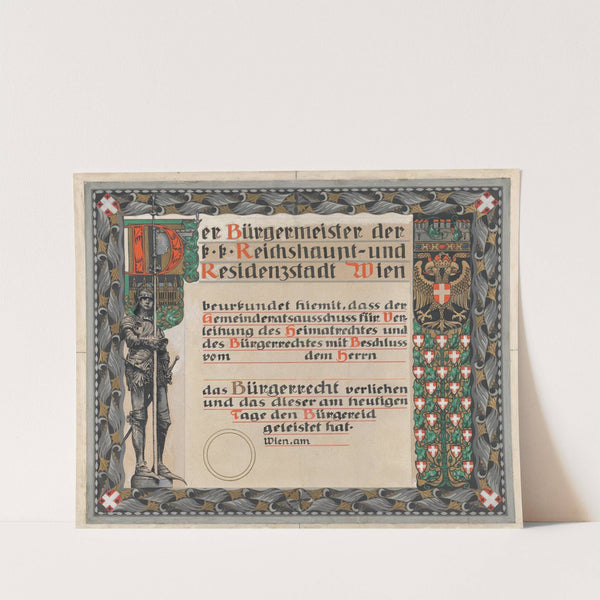 Design for a certificate of citizenship, awarded by the city of Vienna by Erwin Puchinger