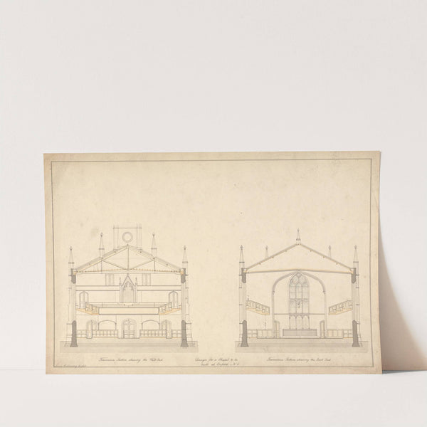 Design for a Chapel at Enfield; Transverse Sections of the East and West End by Lewis Vulliamy