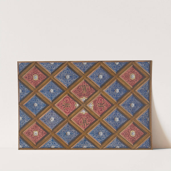 Design for a coffered ceiling with painted initials; SRI by Jules-Edmond-Charles Lachaise