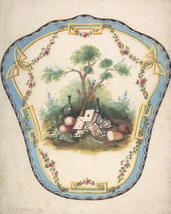 Design for a Firescreen with Picnic Scene and Playing Cards