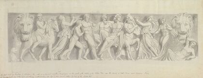 Design for a Frieze, after a Roman Sarcophagus; The First Visit of Bacchus to Ariadne (18th century)