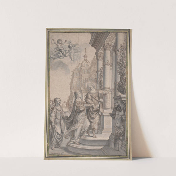 Design for a Frontispiece; A Man Guiding a Crowned Woman and her Attendants to the Entrance of a Palace by Grégoire Huret