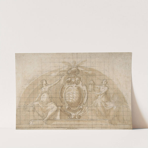 Design for a Lunette Decoration; Coat of Arms Flanked by Seated Allegorical Figures (1553–1626) by Cristoforo Roncalli