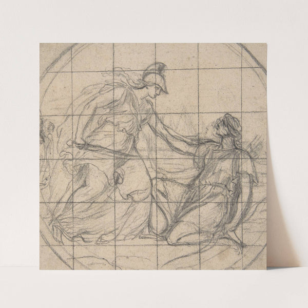 Design for a Medallion; Huntress Kneeling before an Armed Goddess (17th century) by Eustache Le Sueur