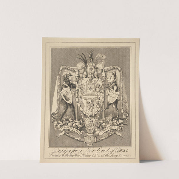 Design for a new coat of arms. Dedicated to Mothers Wood, Windsor & Co. & all the fancy Queens. (1821) by Theodore Lane