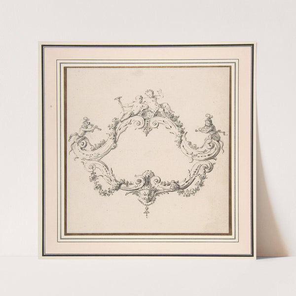 Design for a Rococo Cartouche with Putti and Monkeys by Clément Pierre Marillier