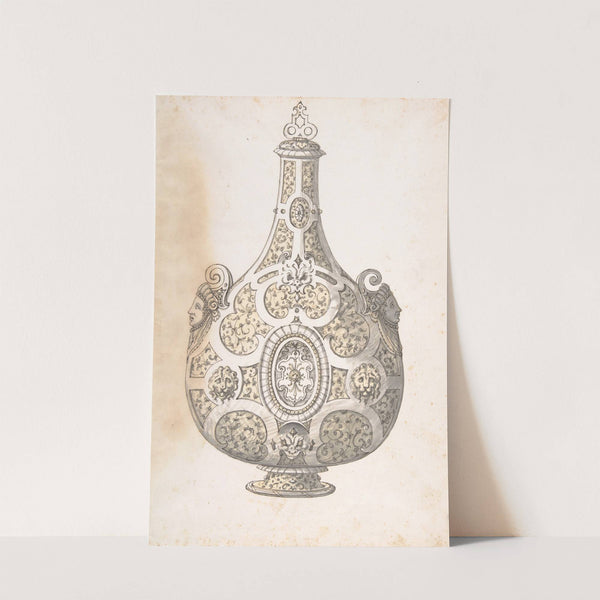 Design for a Silver- gilt Flask Decorated with Strapwork, Masks, Moresques by Erasmus Hornick
