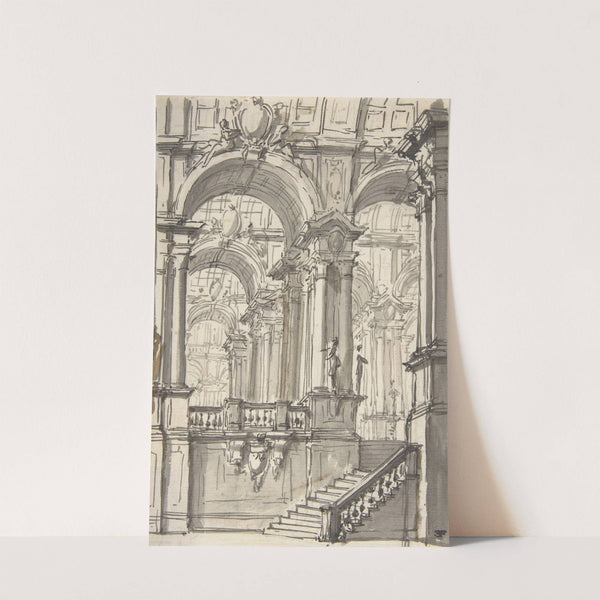 Design for a Stage Sets; Anteroom with Stairs Leading to a Gallery Composed of a Series of Connected Barrel Vaults by Giovanni Battista Natali III