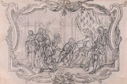 Design for a Vignette; The King of France Surrounded by Courtiers