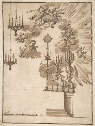 Design for an Altar for Easter Week Celebrations Decorated with Putti and Chandeliers