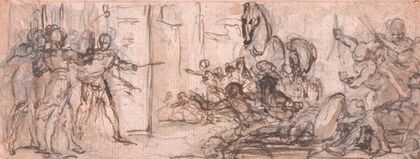 Design for an Engraving; Battle of Troy with the Trojan Horse