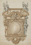 Design for an Epitaph with a Variant, flanked by Terms and surmounted by statues of Cherubs