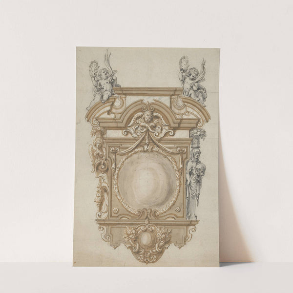 Design for an Epitaph with a Variant, flanked by Terms and surmounted by statues of Cherubs (17th century) by Abraham van Diepenbeeck