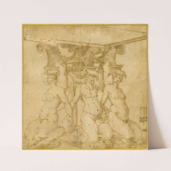 Design for an Ornamental Base with Kneeling Satyresses and Satyr by Circle of Marco Marchetti