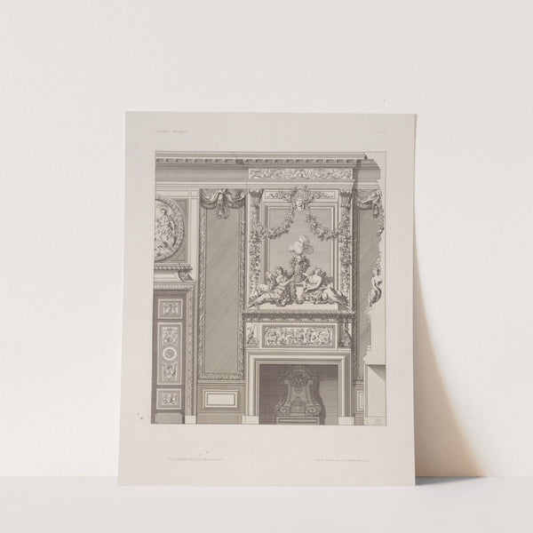 Design for chimney piece and mirror with two women and garlands. by André-Charles Boulle