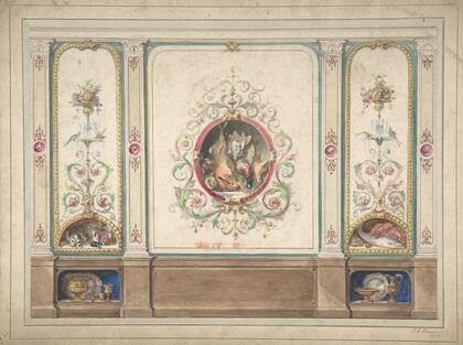 Design for Decorative Panels with Hunting Scenes Inset