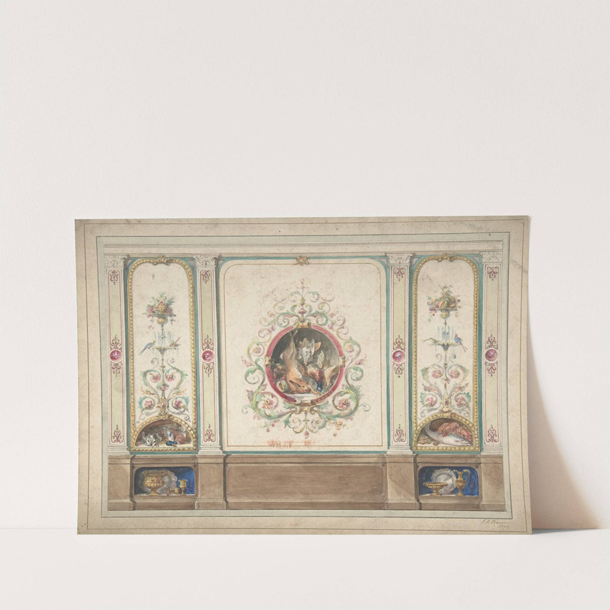 Design for Decorative Panels with Hunting Scenes Inset by J. S. Pearse