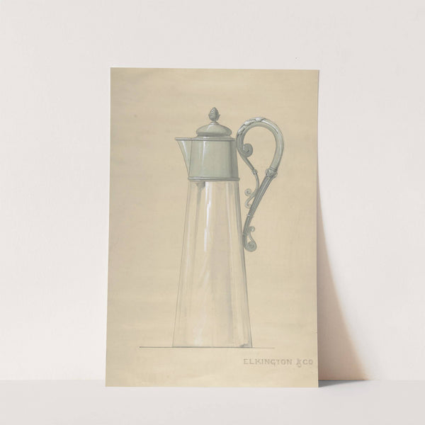 Design for Glass and Silver Water Pitcher, with a Cover by George Richards Elkington
