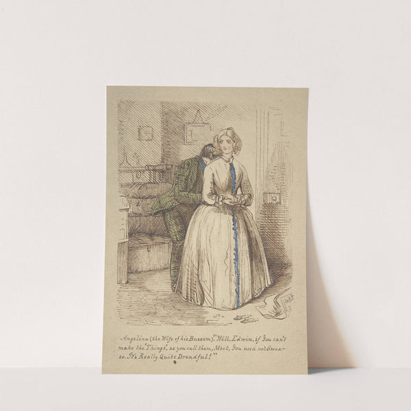 Design for 'Hooking and Eyeing,' a wood engraving published in 'Punch' by John Leech