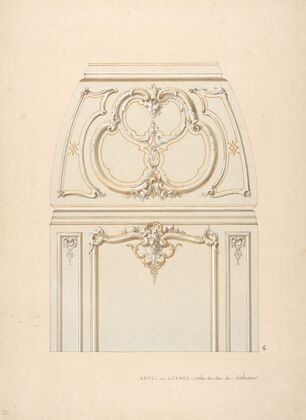 Design for Rococco-style wall and cove ornament in the salon of the Hotel de Luynes, owned by the Duc de Sabran (19th Century)