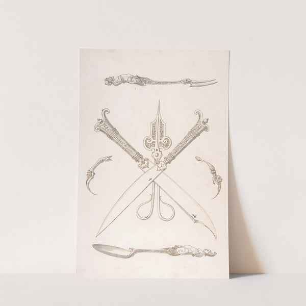Design for Spoon, Fork, Two Knives (Crossed over scissors), Scissors, Ear Spoon and Toothpick by Erasmus Hornick
