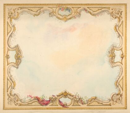 Design for the decoration of aceiling with painted clouds and a pierced border