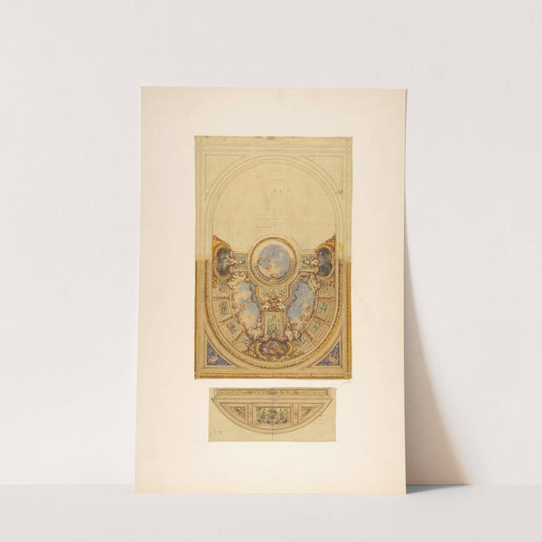 Design for the decoration of an oval ceiling with putti and garlands; with a detail of a lunette by Jules-Edmond-Charles Lachaise